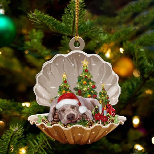 Weimaraner3-Sleeping Pearl in Christmas Two Sided Ornament