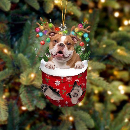 Old English Bulldog In Snow Pocket Christmas Ornament