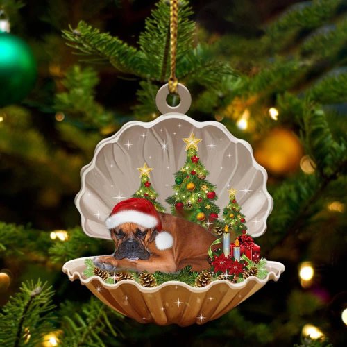 Boxer-Sleeping Pearl in Christmas Two Sided Ornament