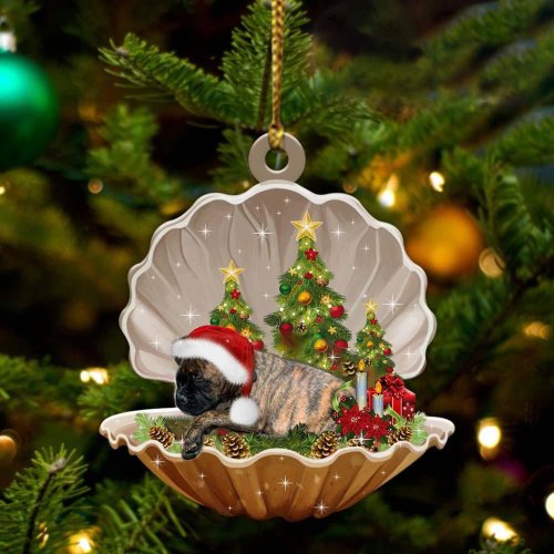Brindle Boxer-Sleeping Pearl in Christmas Two Sided Ornament