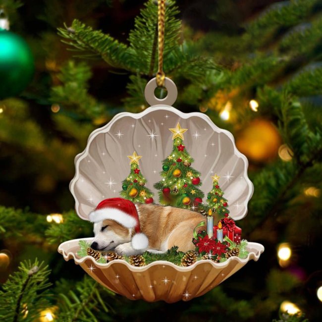Corgi-Sleeping Pearl in Christmas Two Sided Ornament