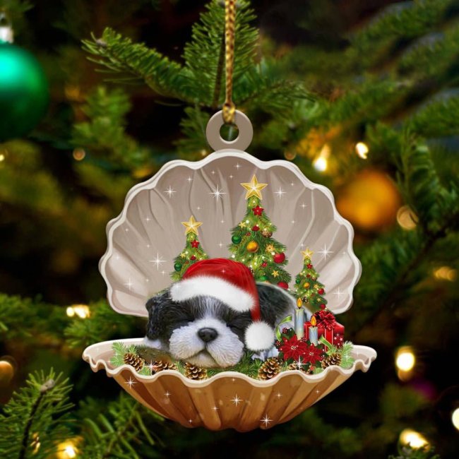 Black White Shih Tzu3-Sleeping Pearl in Christmas Two Sided Ornament