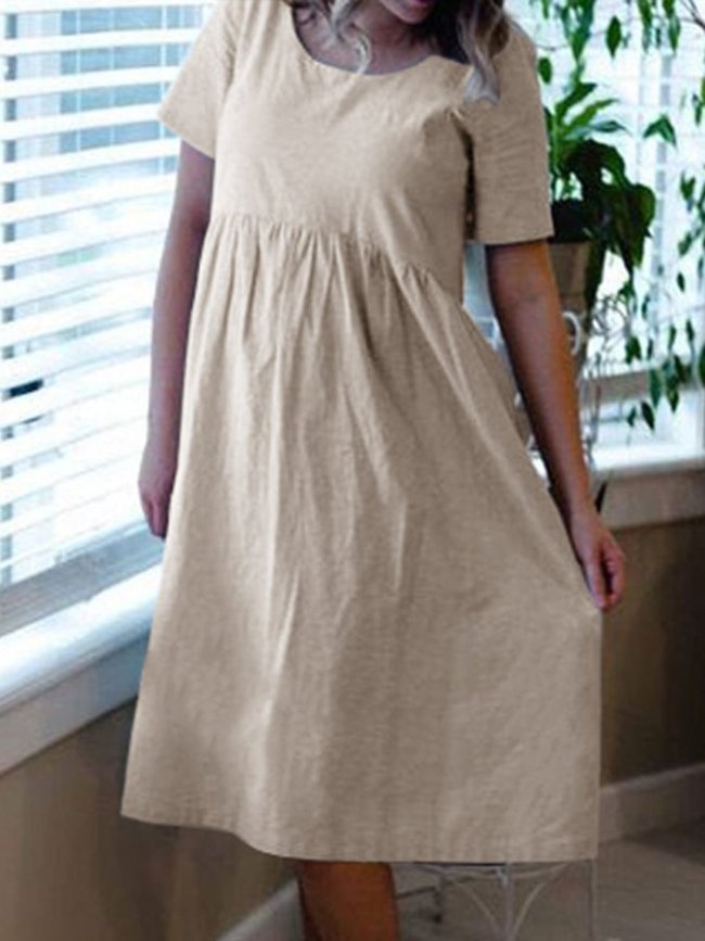 Ladies cotton linen simple casual dress