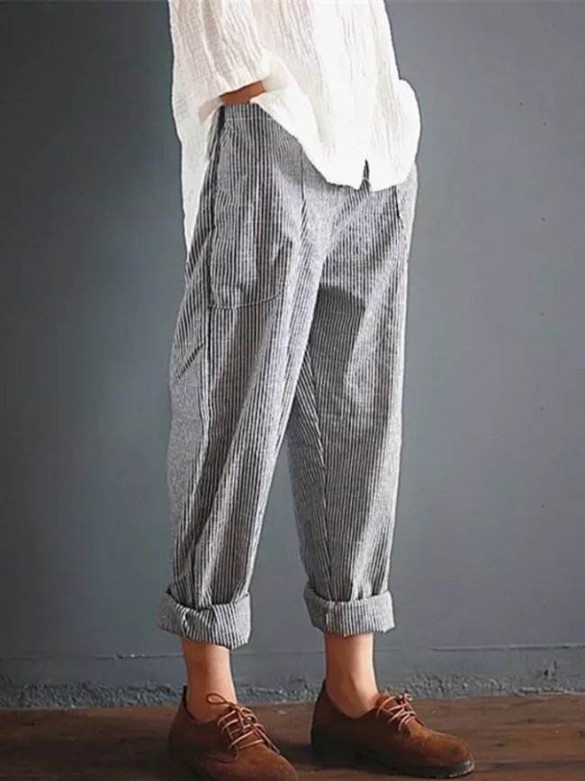 Women's Casual Striped Cotton Pants