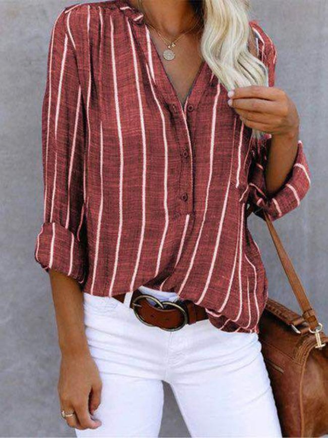 Women's Simple Printed Striped Shirt