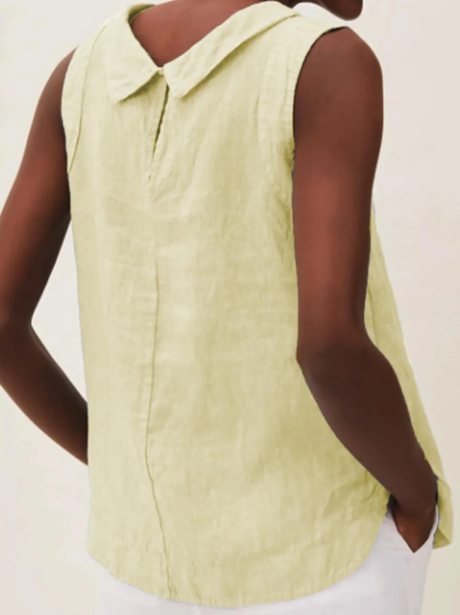 Linen Short-sleeved Blouse With A Round Neck