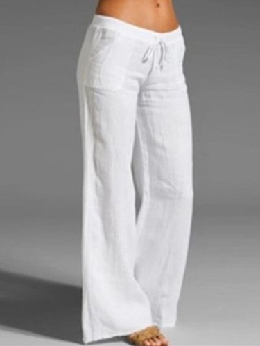 Cotton Linen Solid Color High Waist Wide Leg Pants