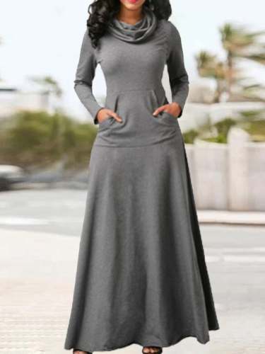 Women's Elegant Scarf Collar Long Dress