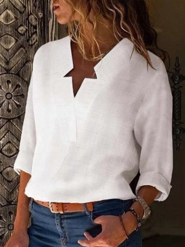 Women's Casual Elegant Special V-Neck Collar Cotton Shirt