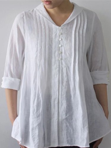 Women's Pure Color Elegant Pleated Cotton Shirt