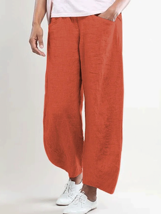 Casual Solid Linen Trousers
