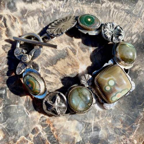 Ocean Jasper and Labradorite Sterling Bracelet by Temi Kucinski