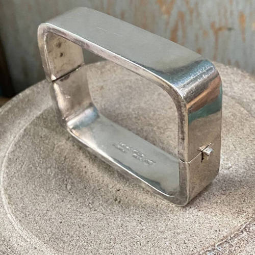 Rectangular Hinged  Bangle Bracelet in Sterling Silver Taxco Mexico