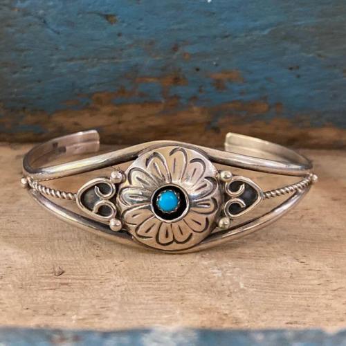 Concho Bracelet Set with Turquoise in Sterling Silver Navajo by Richard Begay