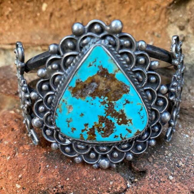 Lacy Navajo Cuff Bracelet with Pilot Mountain Turquoise
