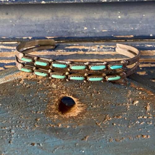 Vintage Zuni Needlepoint Turquoise Cuff Bracelet in Sterling Silver