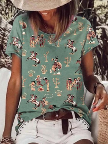 Women's Western Cowboys Cowgirls Print T-Shirt