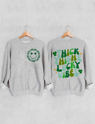 Women's Thick Thighs Lucky Vibes Loose Crewneck Sweatshirt