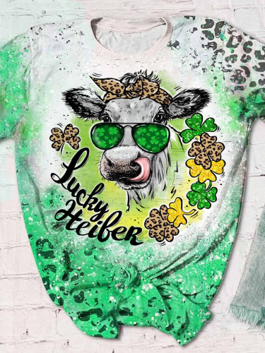 St. Patrick's Day Lucky Heifer Crew Neck Short Sleeve Top