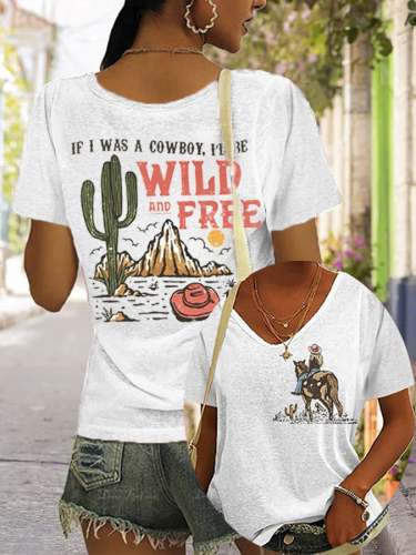 Women's Long Live The Cowgirls Western Print V-Neck Sleeveless T-Shirt