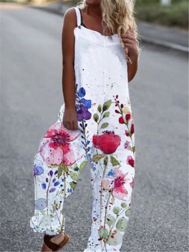 Women Summer Casual Flower Printed Jumpsuit in spring