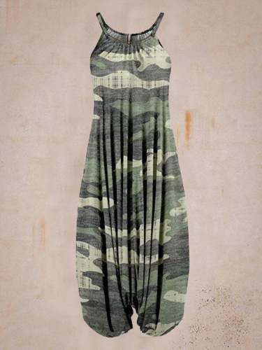 Women's Camouflage Print Sleeveless Harem Jumpsuit