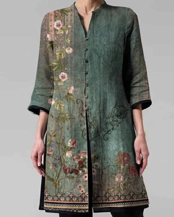 Vintage Floral Print Casual Coat