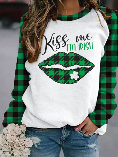 Women's Kiss Me I'm Irish, St. Patrick's Day Round Neck Long Sleeve Sweatshirt