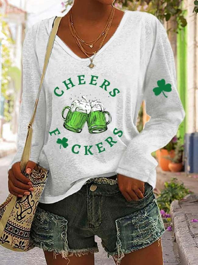Women's St. Patrick's Cheers F*uckers Clover Print Sweatshirt