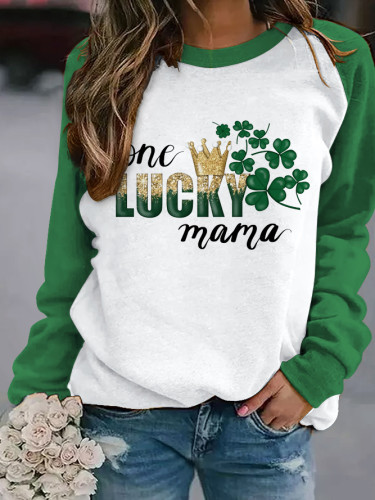 Women's One Lucky Mama Round Neck Long Sleeve Sweatshirt