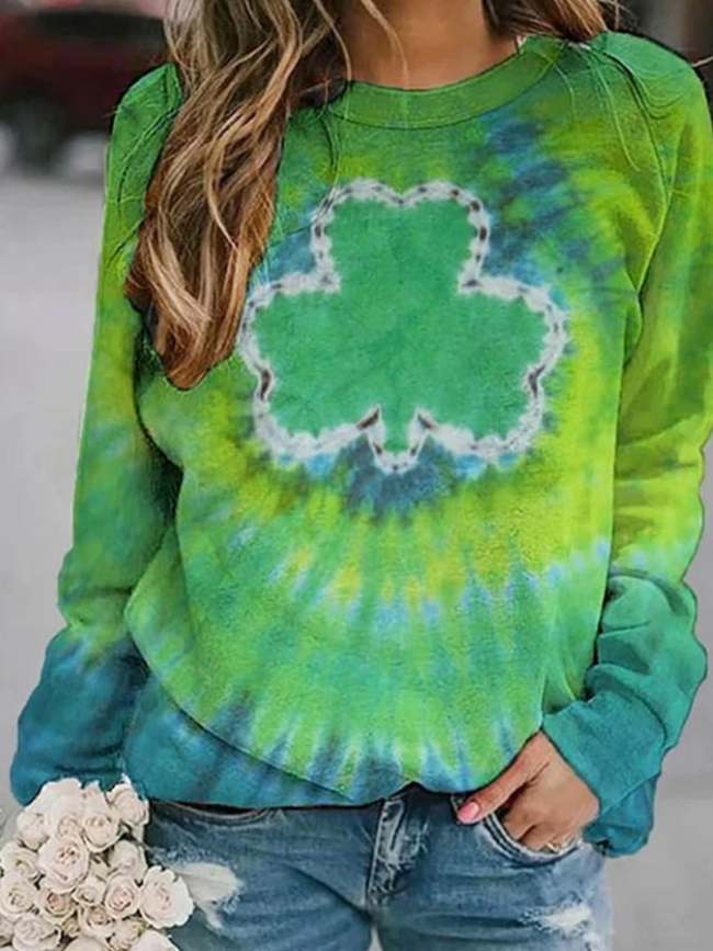 Women's St. Patrick's Day Lucky Shamrocks Tie Dye Print Sweatshirt