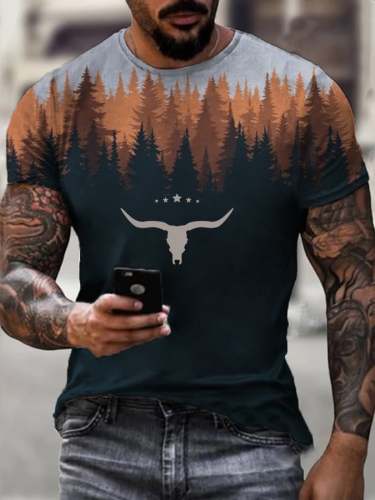 Men's Vintage Wild West Print Short Sleeve T-Shirt