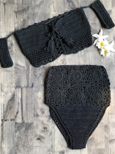 Solid Color Hand Crochet Cutout Bikini Set