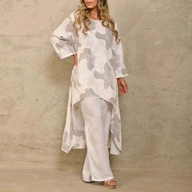 Print Cotton Linen Casual Suit