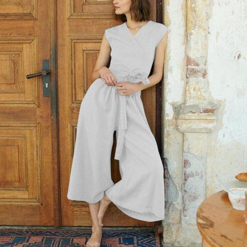 Casual V Neck Wrap Top With Wide Leg Pants