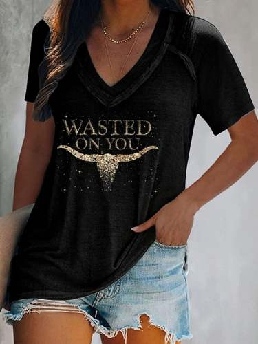Women's Wasted On You Up Down Print Casual T-Shirt