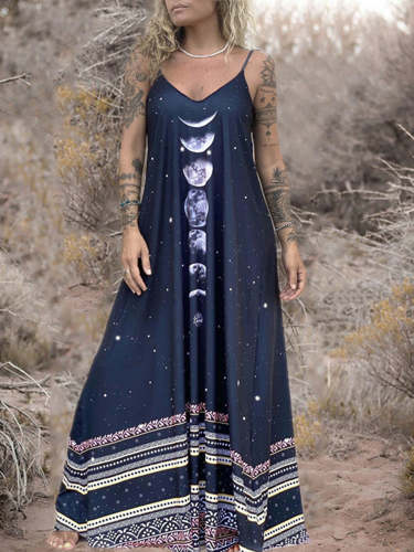 Tribal Star and Moon Totem Print Maxi Dress