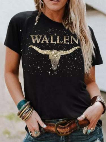 Women's Western Print V-Neck Casual T-Shirt