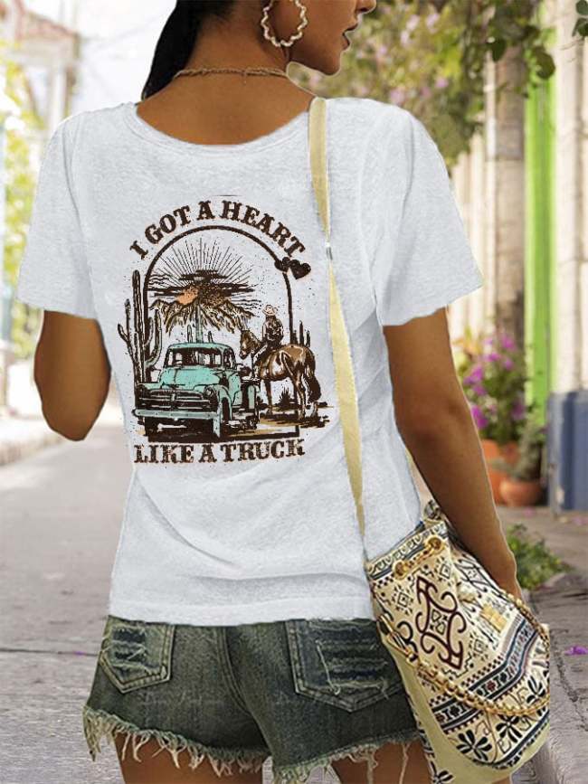 Women's I Got A Heart Like A Truck Print V-Neck T-Shirt