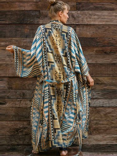 Women's retro geometric western print long-sleeved jacket