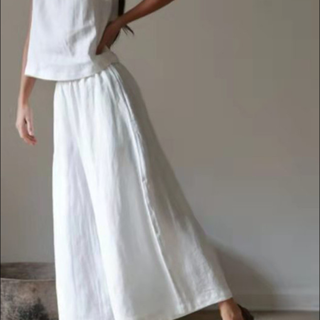 Summer Solid Color Cotton and Linen Country Style Retro Short-sleeved Maxi Dress