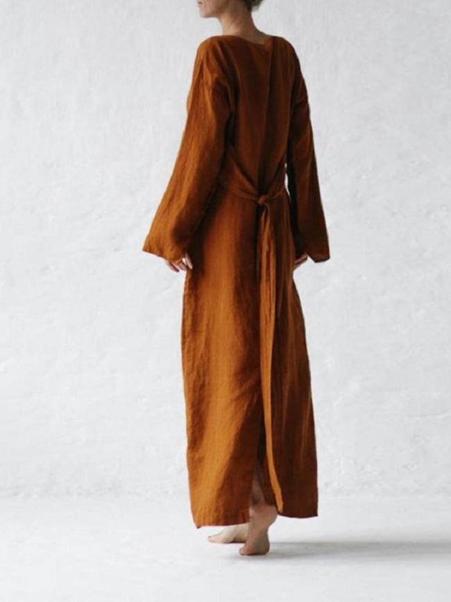 Casual One-Neck Long-Sleeved Belt Tunic