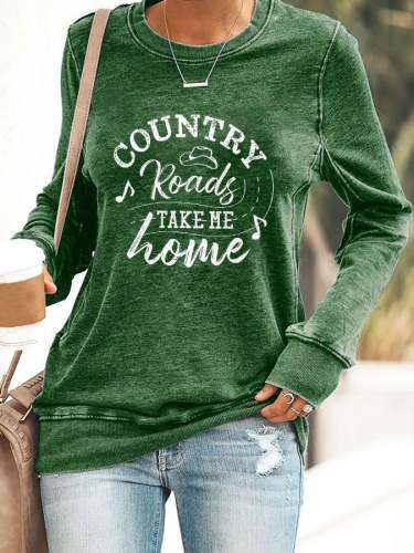 Vintage Cowboy Country Roads Take Me Home Print Sweatshirt