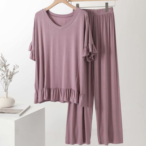 Modal Thin V Wide-Leg Pants Two-Piece Pajamas Indoor Clothes
