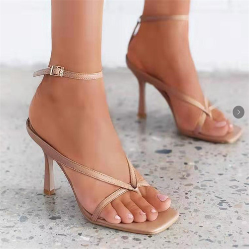 Square Toe High Heels Flip-Toe Sandals Women's Shoes