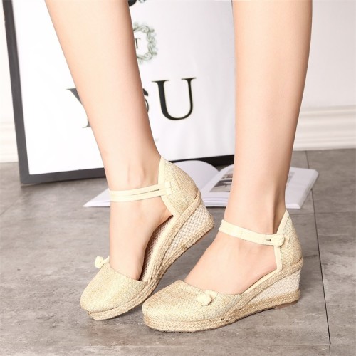 Sandals Wedge Casual Woven Flax Buckle Sandals