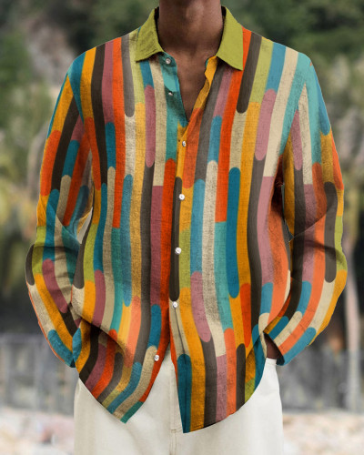 Men's cotton&linen long-sleeved fashion casual shirt