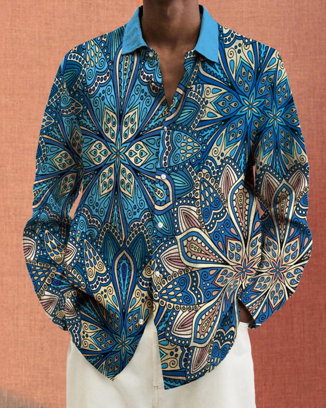 Men's Prints long-sleeved fashion casual shirt 9d82