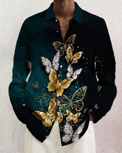 Men's cotton&linen long-sleeved fashion casual shirt 8e02