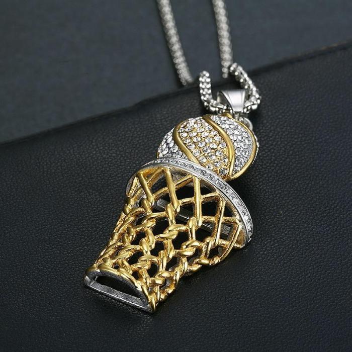 Iced Out Basketball Hoop Pendant & Chain